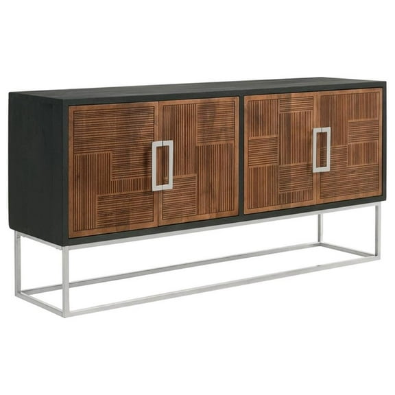 Pemberly Row 4-door Contemporary Wood Accent Cabinet in Walnut and Black