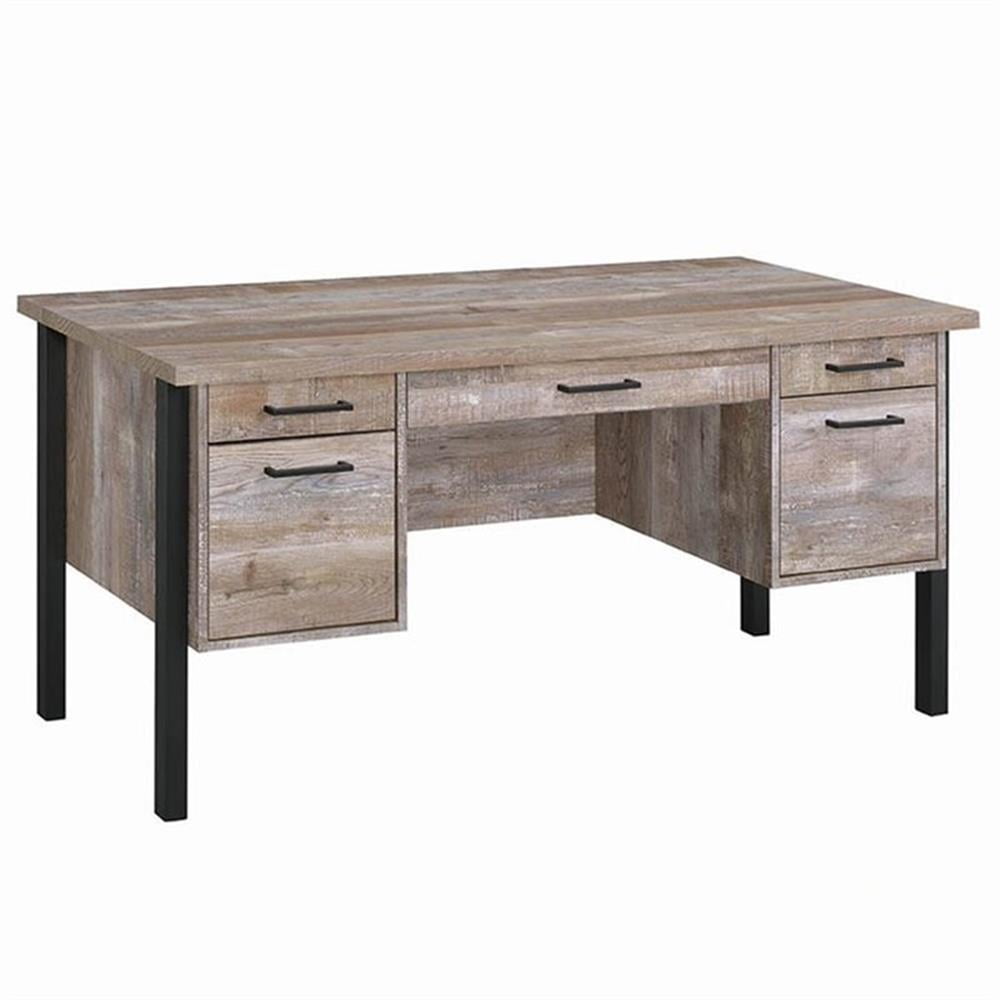 4 Rows Desk Pemberly Row 4-drawer Farmhouse Wood Office Desk in Weathered Oak and ...