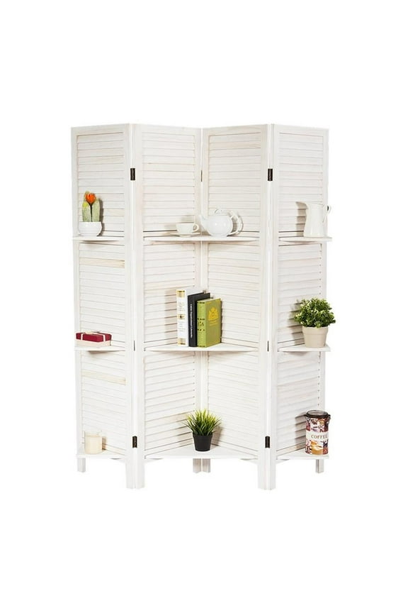 4-panel Paulownia Folding Privacy Room Divider in White