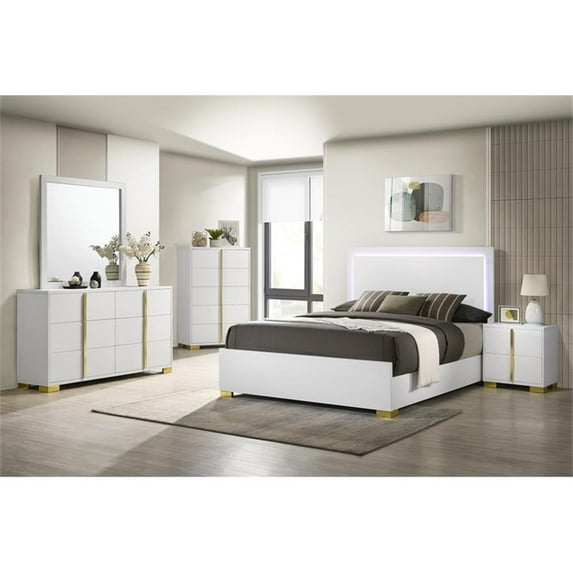 Pemberly Row 4-piece Contemporary Wood Queen Bedroom Set White and Gold