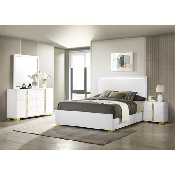 Pemberly Row 4-piece Contemporary Wood Queen Bedroom Set White and Gold