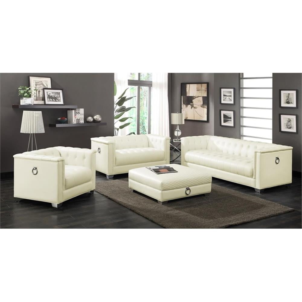 Pemberly Row 4-piece Modern Faux Leather Upholstered Tufted Sofa Set White