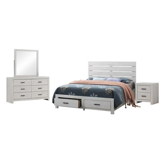 Pemberly Row 4-piece Queen Storage Wood Bedroom Set in Coastal White