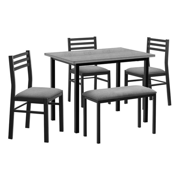 Pemberly Row 40" 5-Piece Dining Set with Bench in Grey and Black Metal