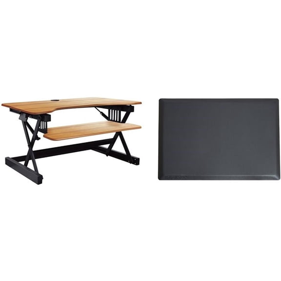 Pemberly Row 40" Adj Standing Desk Converter/Anti Fatigue Mat Bundle - Teak Wood