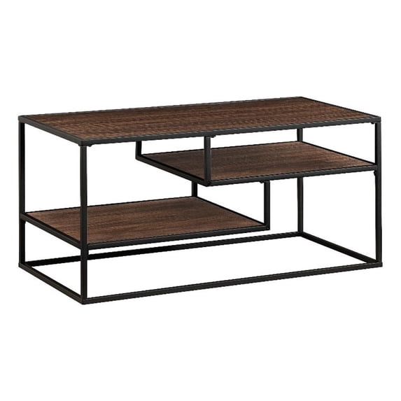 Pemberly Row 40" Contemporary Metal and Wood Coffee Table - Dark Walnut
