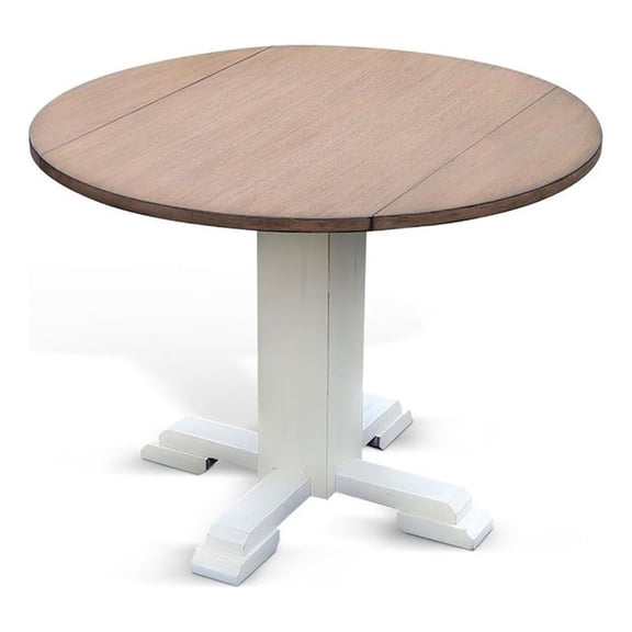 Pemberly Row 40 Inch Round Drop Leaf Dining Table in Dark Brown and White