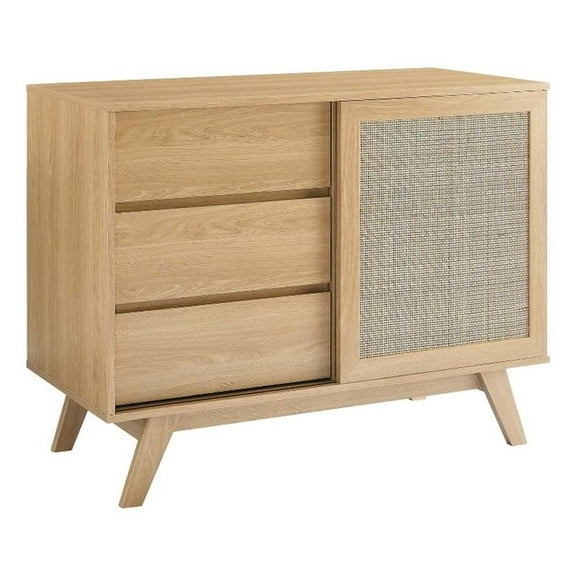 Pemberly Row 40" Natural Rattan and MDF Wood Accent Cabinet in Oak