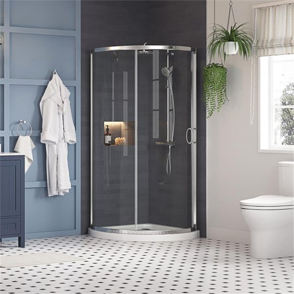 Pemberly Row 40" Round Corner Shower Kit in Chrome Clear Base Only