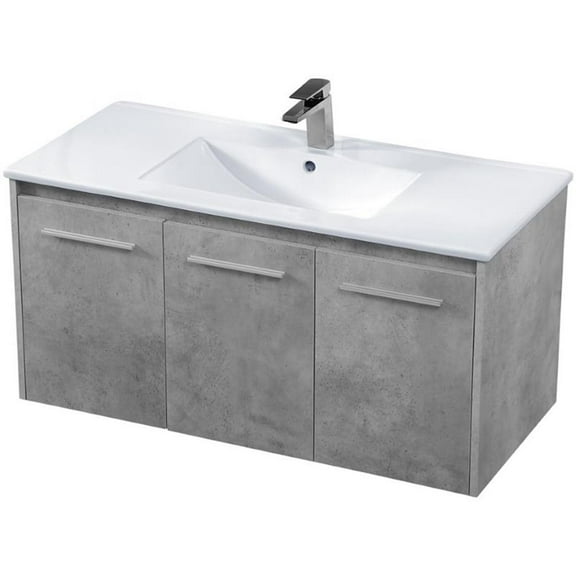Pemberly Row 40" Single Porcelain Top Floating Bathroom Vanity in Gray
