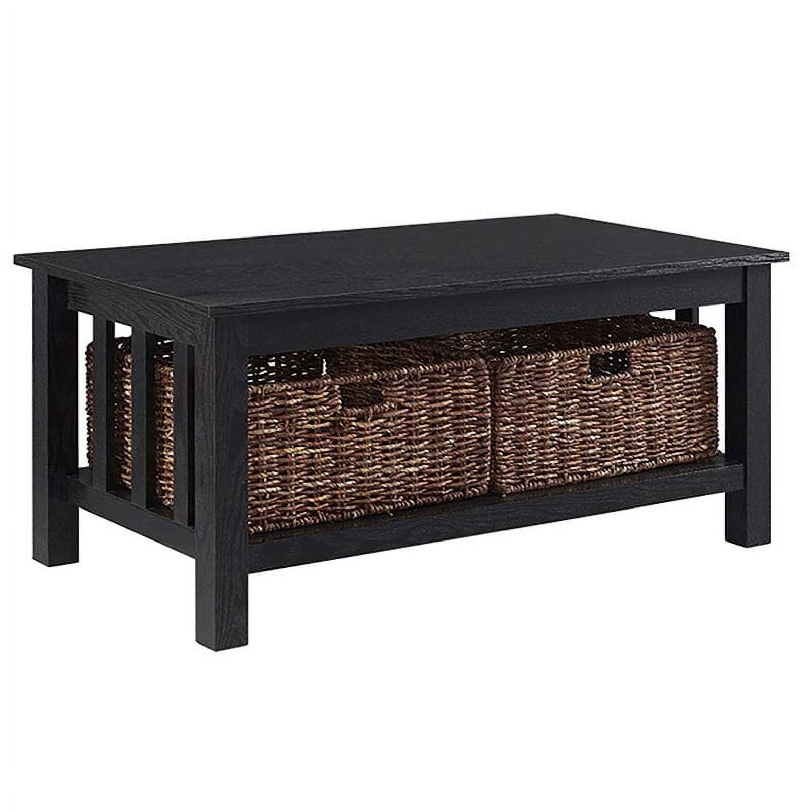 Pemberly Row 40" Wood Storage Coffee Table in Black with Baskets ...