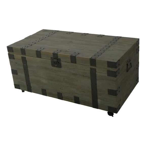 Pemberly Row 41" Wood Trunk Coffee Table with Storage in Green/Black