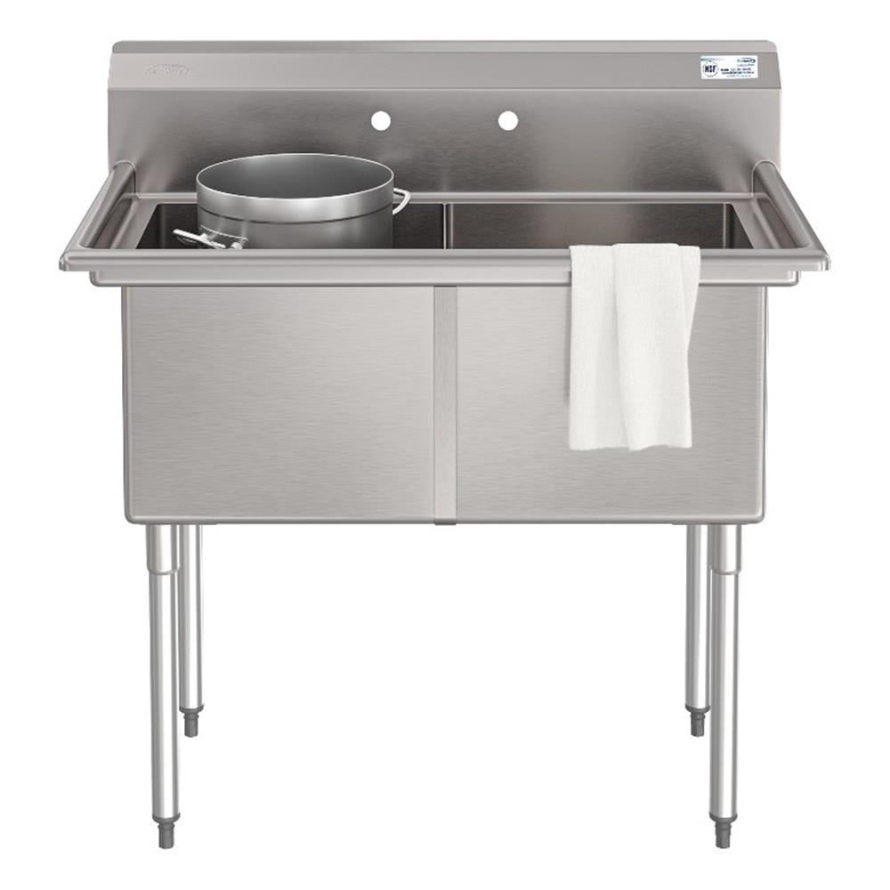 Pemberly Row 42" 18-Gauge 2-Compartment Commercial Sink with Backsplash in Steel