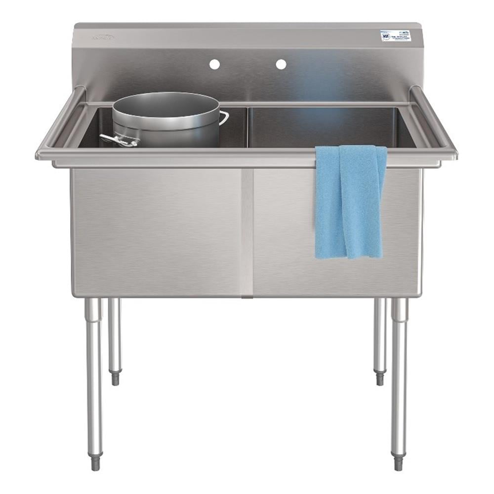 Pemberly Row 42" 18-Gauge 2-Compartment Commercial Sink with Backsplash in Steel