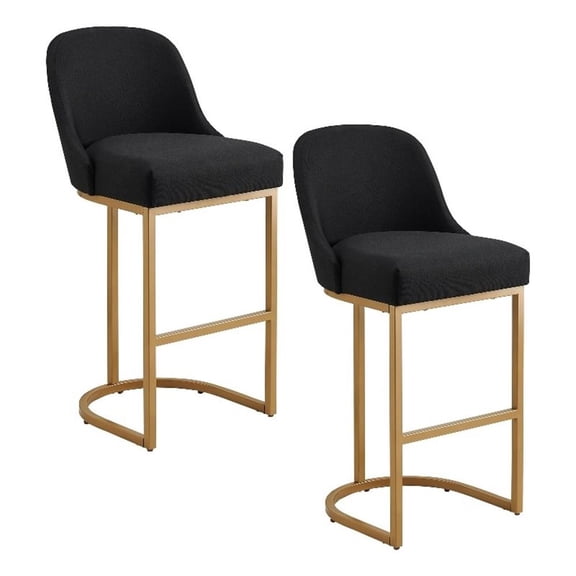 Pemberly Row 42.5" Metal & Linen Stool in Gold/Black (Set of 2)