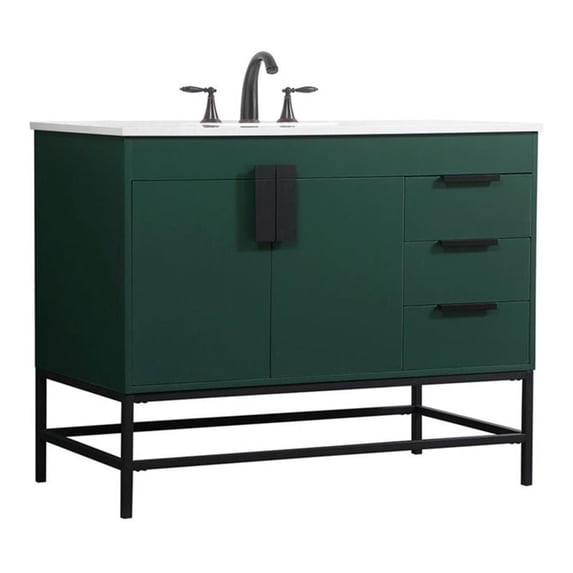 Pemberly Row 42" Aluminum MDF Single Bathroom Vanity in Green