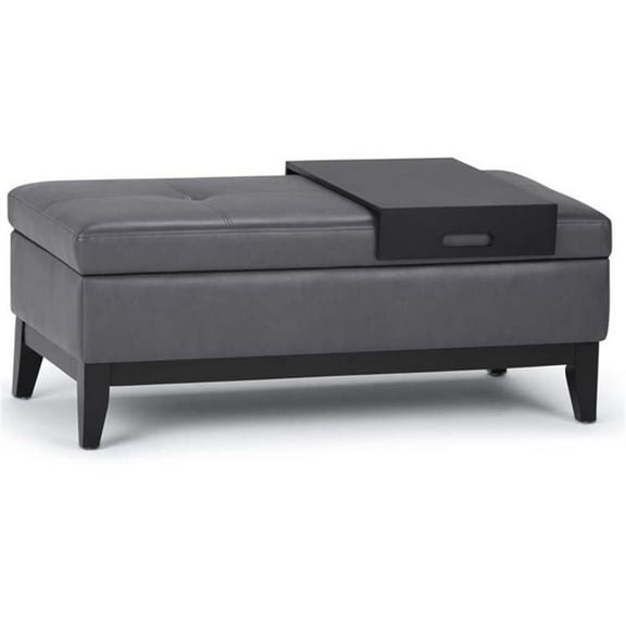Pemberly Row 42" Contemporary Faux Leather Ottoman Bench in Gray