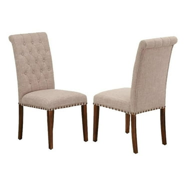 Pemberly Row 42"H Traditional Fabric Dining Chair in Light Beige (Set of 2)