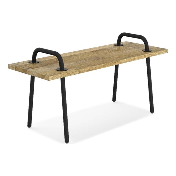 Pemberly Row 42" Mango Wood Entryway Bench in Natural Finish