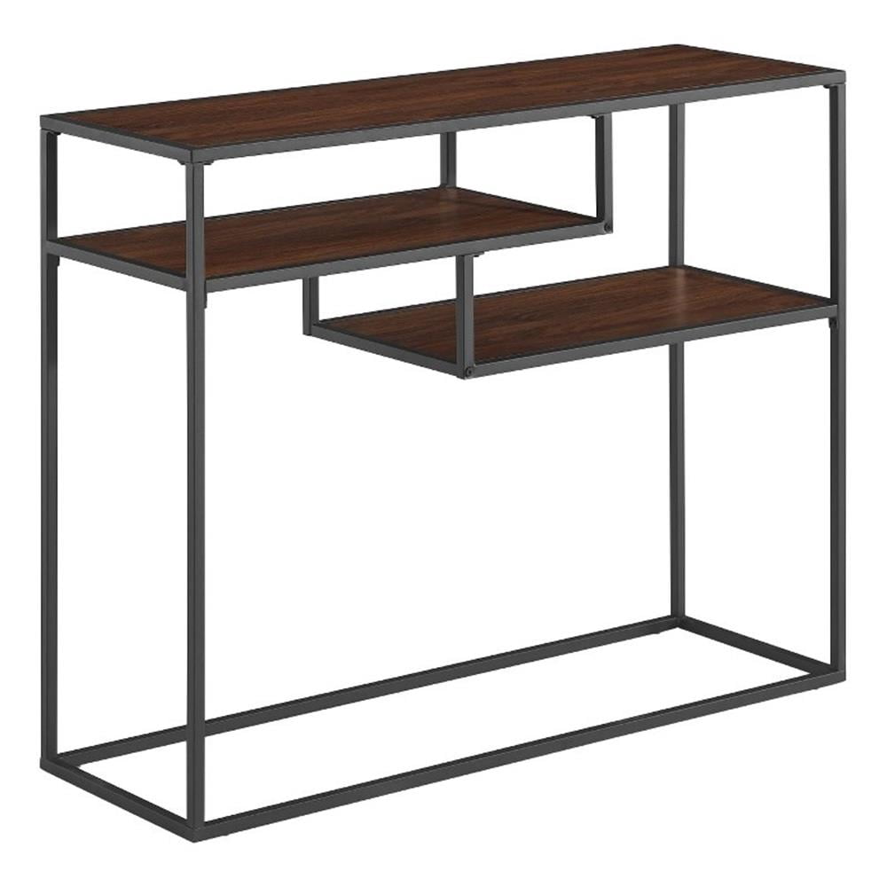 Pemberly Row 42" Metal and Wood Tiered Shelf Entry Table - Dark Walnut ...