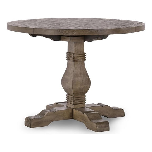 Pemberly Row 42" Reclaimed Solid Pine Wood Dining Table in Weathered Brown