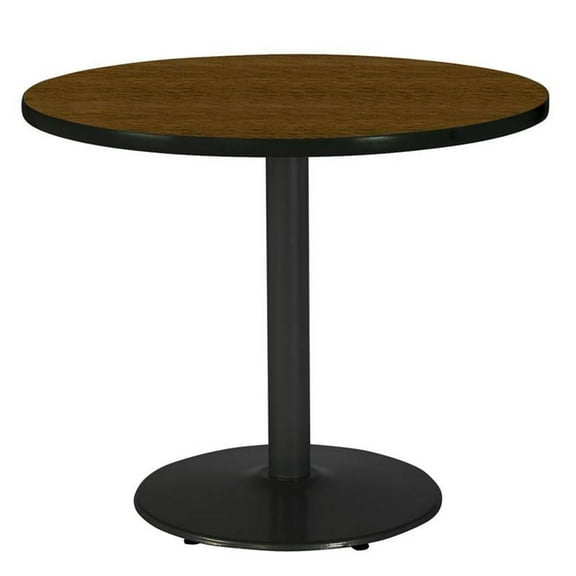 Pemberly Row 42" Round Breakroom Table with Walnut Top Round Black Base