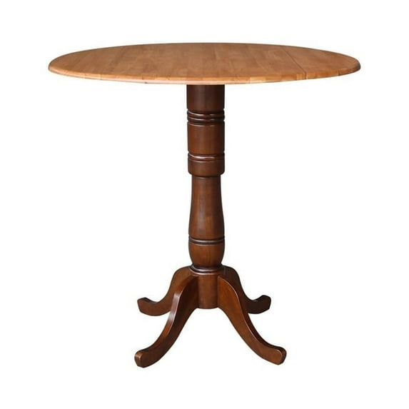 Pemberly Row 42" Round Dual Drop Leaf Pedestal Table in Brown