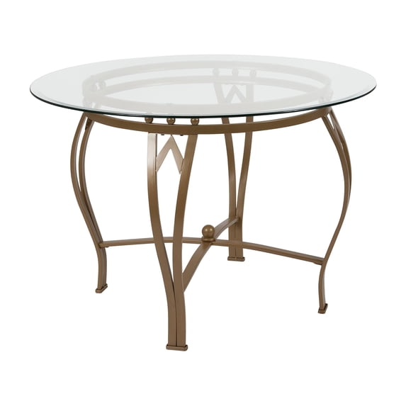 Pemberly Row 42" Round Glass Top Dining Table in Clear Matte Gold