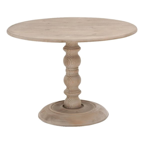 Pemberly Row 42" Round Pedestal Pine Wood Dining Table in Gray