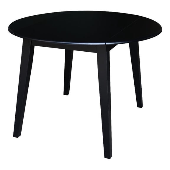 Pemberly Row 42" Round Solid Wood Dual Drop Leaf Table in Black