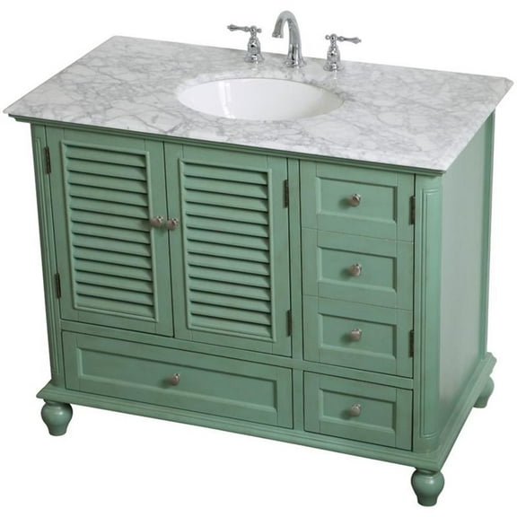 Pemberly Row 42" Single Marble Top Bathroom Vanity in Vintage Mint