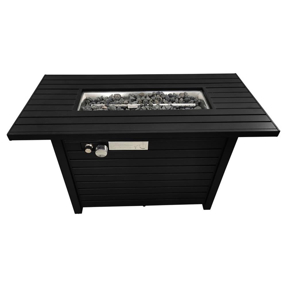 Pemberly Row 42" Stainless Steel Outdoor Fire Pit Table in Black