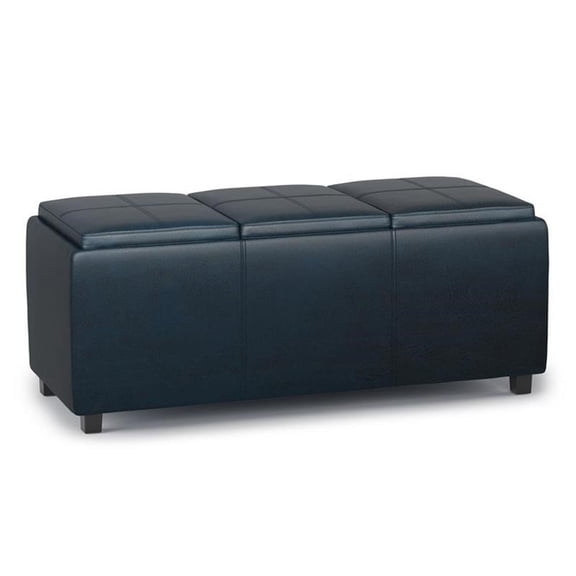 Pemberly Row 42"W Storage Ottoman in Distressed Dark Blue Faux Leather