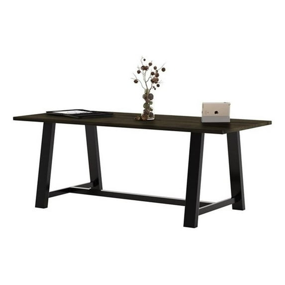 Pemberly Row 42"x84"x36" Espresso Conference H-table with Vintage Steel Frame