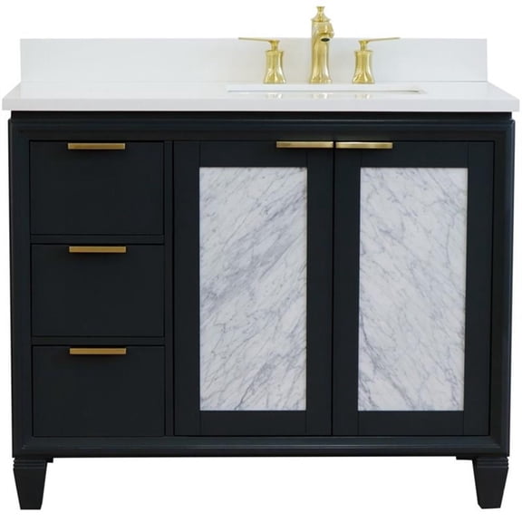 Pemberly Row 43" Solid Wood Vanity with Right Rectangle Sink in Gray/White