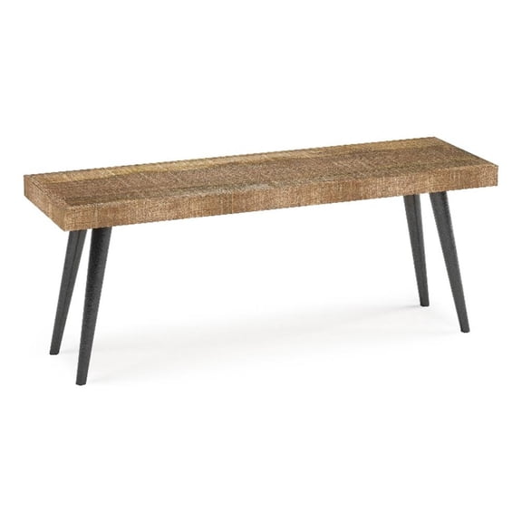 Pemberly Row 43" Wide Mango Wood Bench with Black Metal Legs
