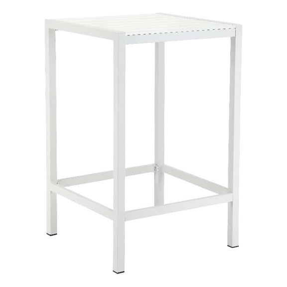 Pemberly Row 43x28" Modern Aluminum Small Bar Table in White