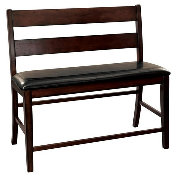 Pemberly Row 44.5 Inches Wood Counter Height Dining Bench with Back for Kitchen Seating, in Cherry