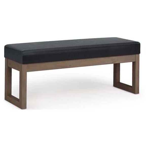 Pemberly Row 44" Ottoman Bench in Midnight Black Faux Leather