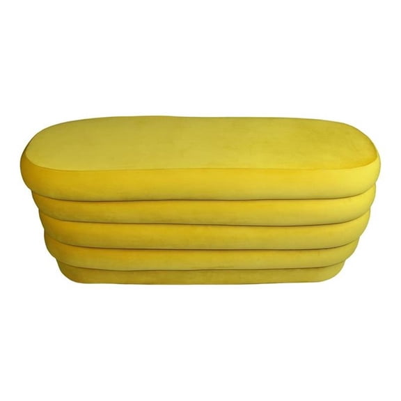 Pemberly Row 44" Oval Modern Velvet Fabric Ottoman in Daffodil Yellow