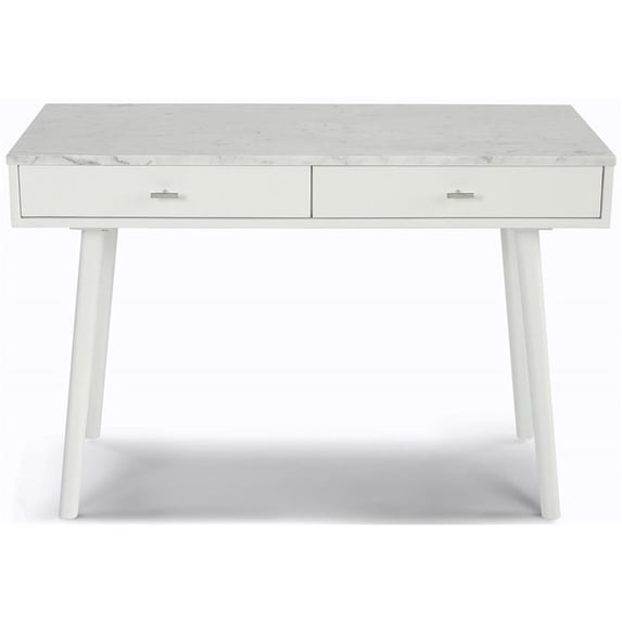 Pemberly Row 44" Rectangular Italian White Marble Writing Desk w/ White Legs