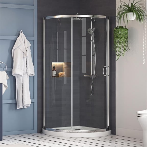 Pemberly Row 44" Round Corner Shower Kit in Chrome Clear Base Only