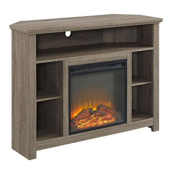 Pemberly Row 44" Wood Corner Fireplace TV Stand in Driftwood