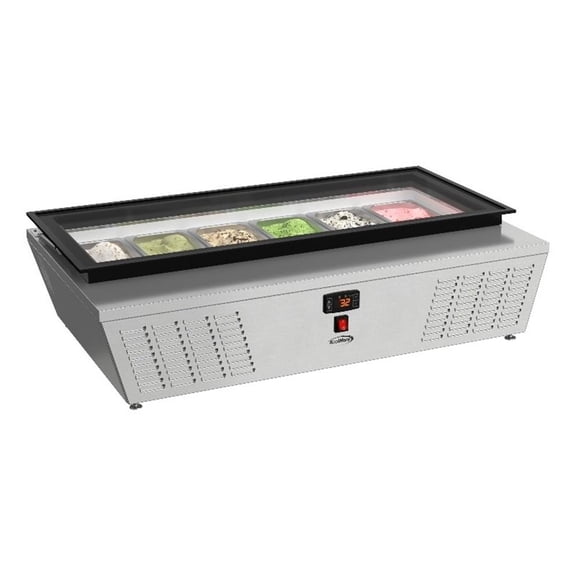 Pemberly Row 45" 6-Pan Countertop Ice Cream Display Freezer with Glass Top