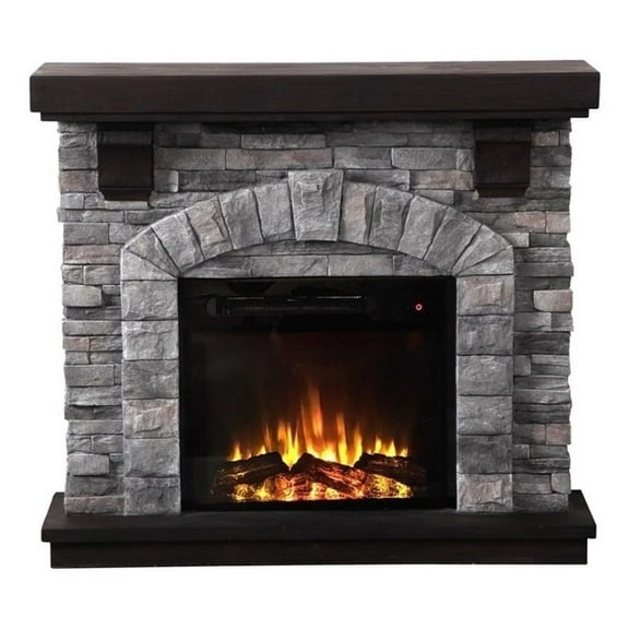 Pemberley Row Magnesium Oxide Gray Freestanding Electric Fireplace Rectangular 45" Assembled