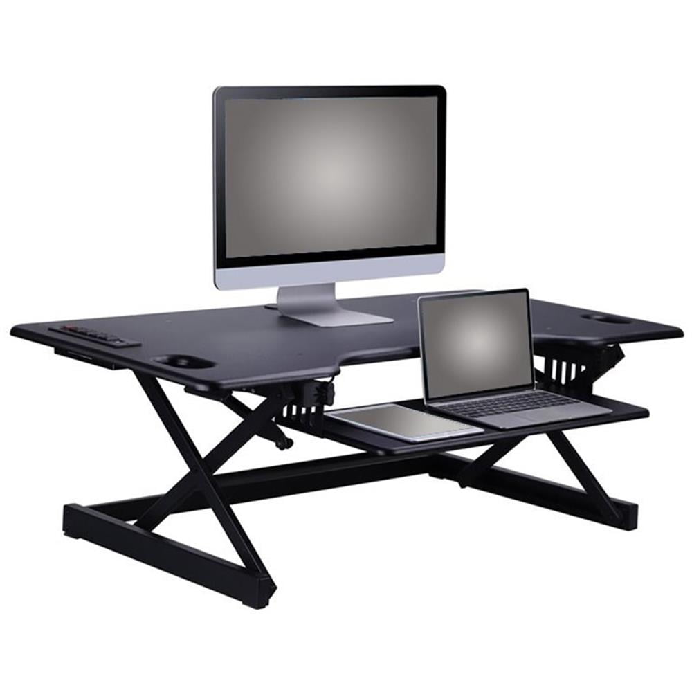 Pemberly Row 46" Adj Standing Desk Converter/Desktop AC USB Charger - Black