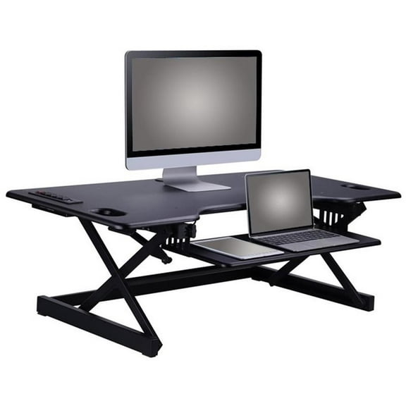 Pemberly Row 46" Adj Standing Desk Converter/Desktop AC USB Charger - Black