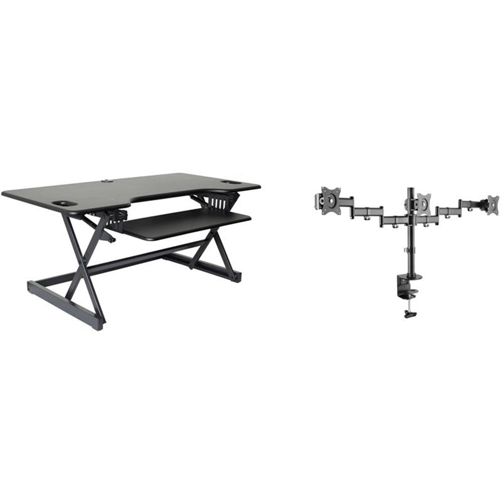 Pemberly Row 46" Adj Standing Desk Converter/Triple Monitor Mount Bundle - Black