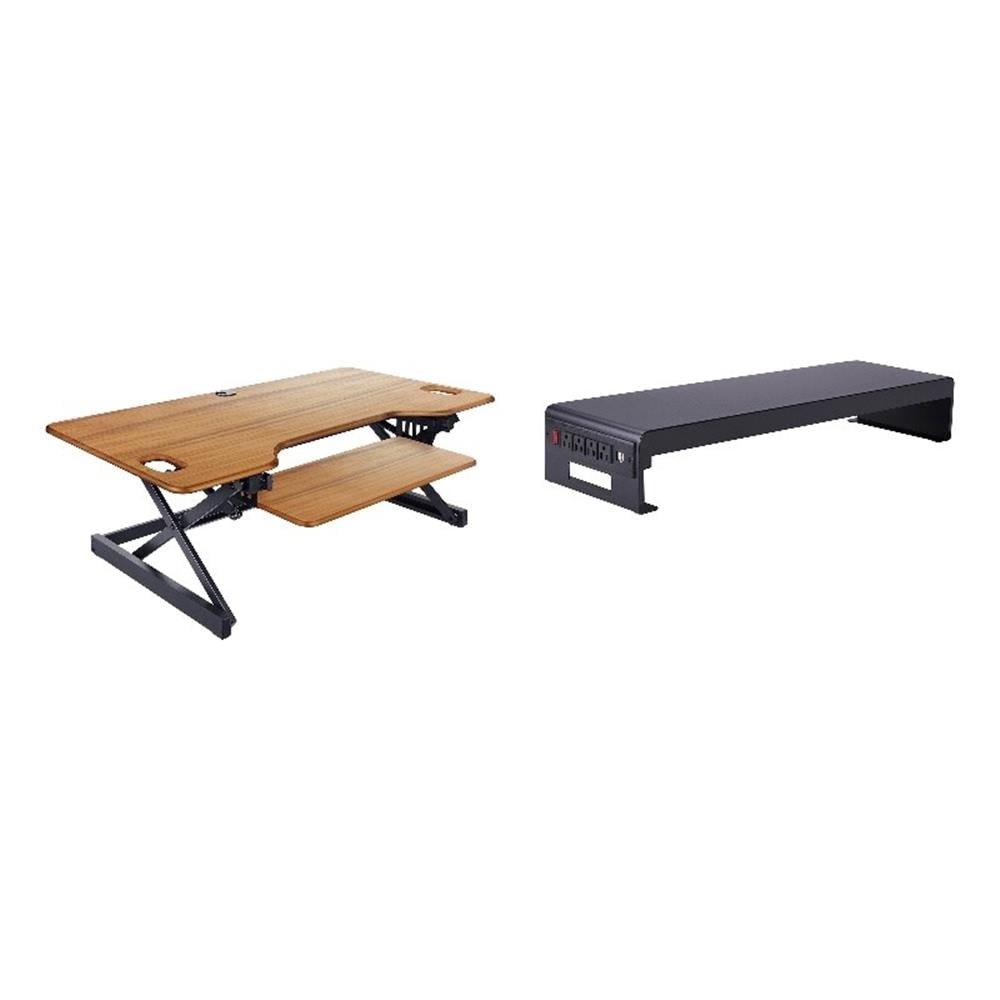 Pemberly Row 46" Adjustable Standing Desk Converter w/Monitor Stand BUNDLE Teak