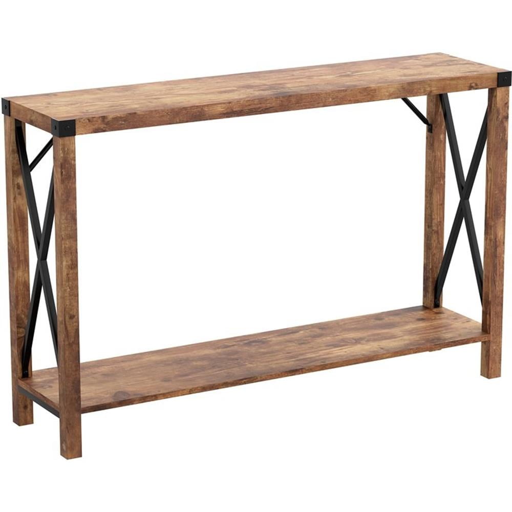 Pemberly Row 46"L 1-Shelf Metal Sides Console Table in Brown Reclaimed ...
